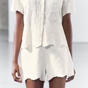 Zara Embroidered Linen Blend Shorts NWT